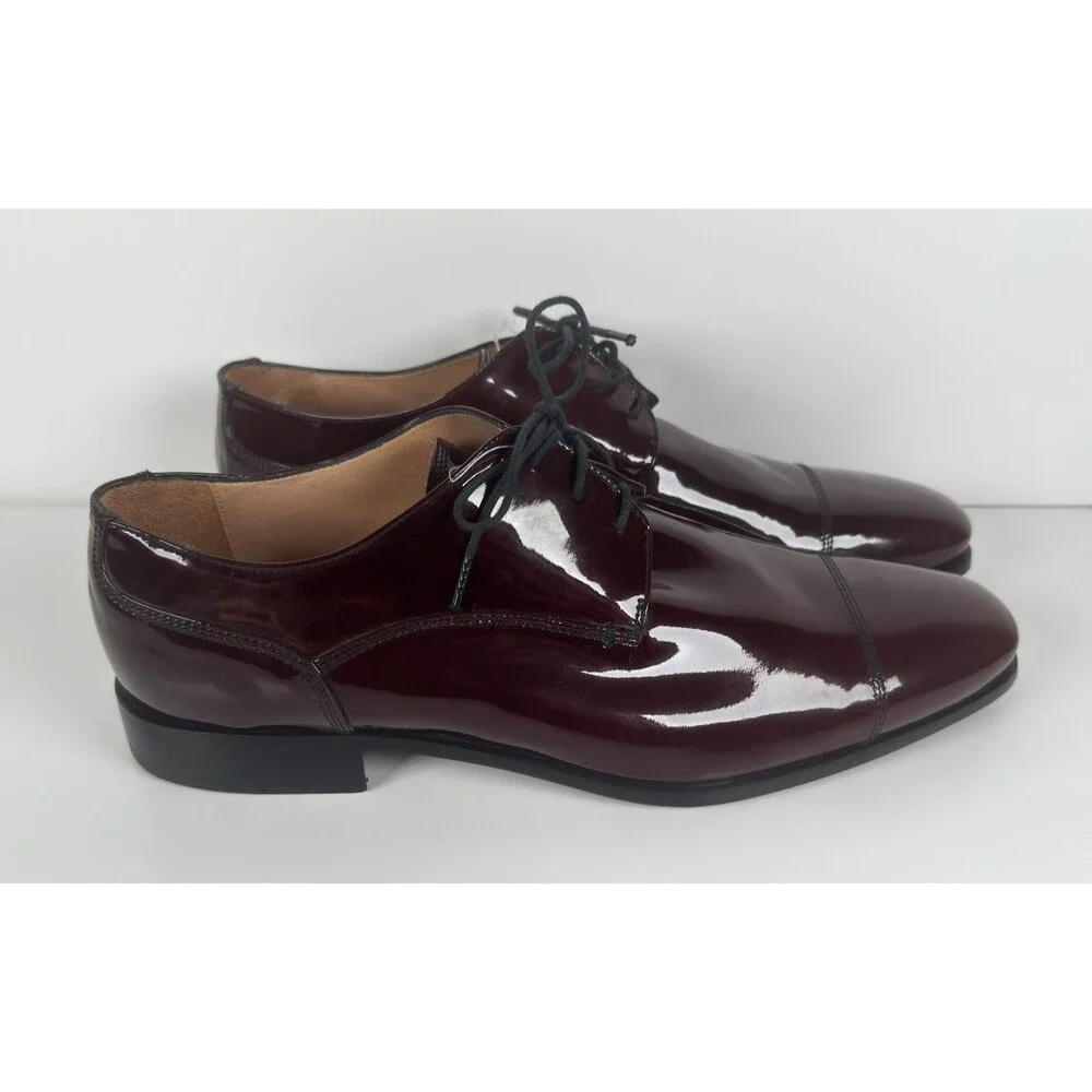 Neil Barrett Patent Leather Burgundy Brown Men's Oxford Shoes EU 43 US 10 Italy